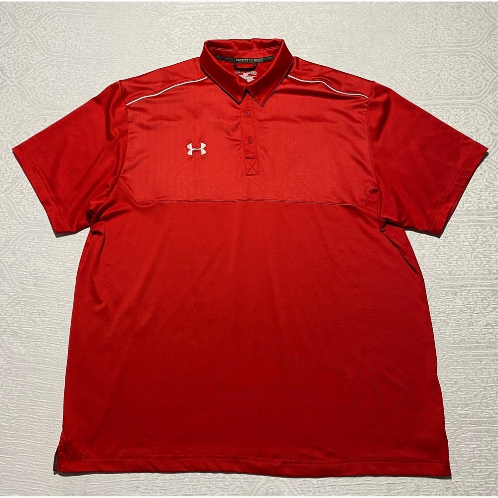 Under Armour Mens XL Red HeatGear Loose Fit Short Sleeve Golf Polo Shirt